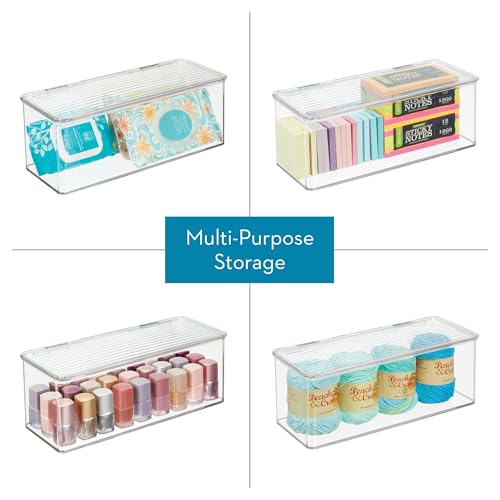 iDesign Plastic Stackable Hinged-Lid Storage Box for Kitchen, Bathroom, or Office - Set of 3 - Clear - style: Pack of 3