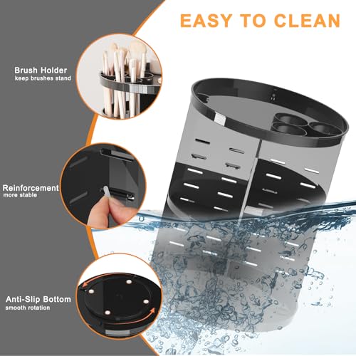 Rotating Makeup Organizer, DIY 8 Adjustable Layers Spinning Skincare Storage, Cosmetic Display Case with Brush Holder and Perfume Tray, Multi-Function Vanity Bathroom Countertop Organizer Black - color: Black