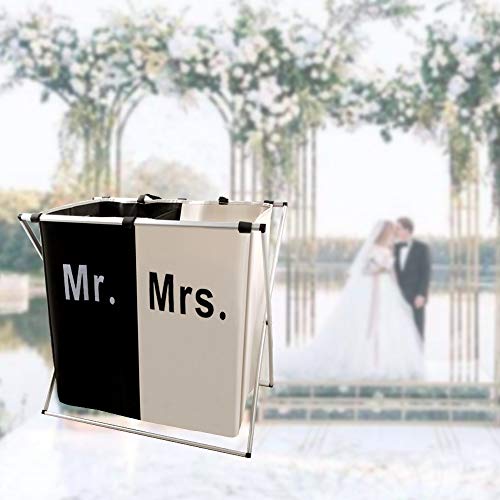 Nicesail Laundry Hamper 2 Section for Husband&Wife Parents or Couple, Clothes Basket Laundry Wedding Gift, Washing Storage Basket with Handle, Waterproof Bag Foldable Aluminum Frame Bathroom Bedroom - size: M 2 sections