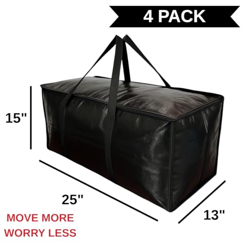 BAG-THAT! 4-Pack Black Moving Bags, Extra Large Storage Bags with Zipper, Water Resistant Packing Bags for Moving Supplies, Heavy Duty Moving Totes with Carrying Handle - size: 4 Pack