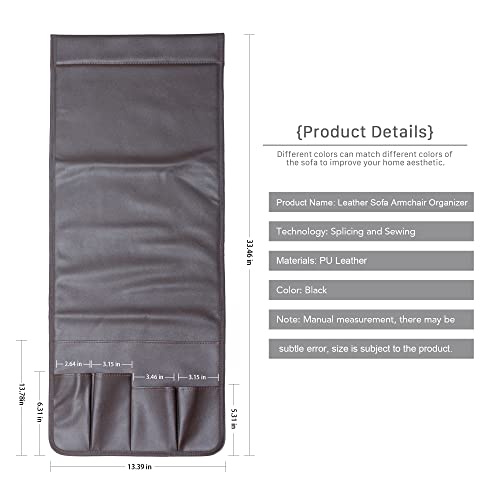 PU Leather Sofa Armrest Organizer, Armchair Magazine Holders, Waterproof Remote Holder for Recliner Couch with 1 Large Pocket, 4 Small Pockets for Magazine, Remote, Phone, Ipad, Books (brown)