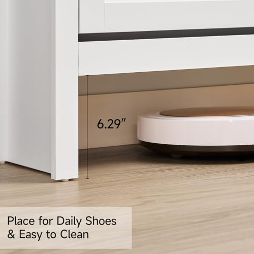 ONBRILL Shoe Storage Cabinet with 2 Flip Drawers, 1 Drawer, 1 Side Cabinet, Narrow Shoe Organizer with Ventilated Grille Panel & Movable Shelves, Freestanding Hidden Shoe Rack for Entryway (White)