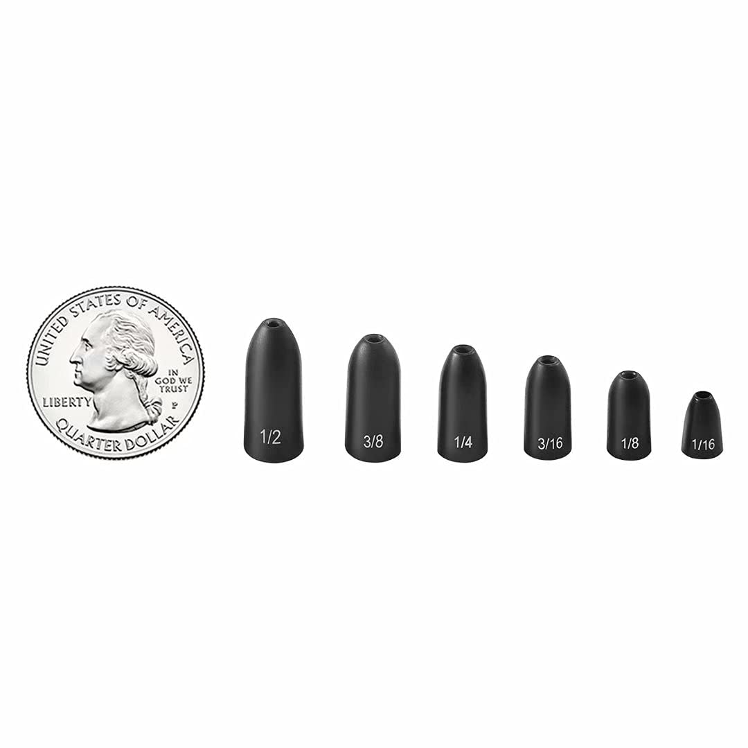Fishfun Tungsten Bullet Fishing Weights, Insert Free Worm Sinkers, 12 Pack, 1/8oz, No Chip Black