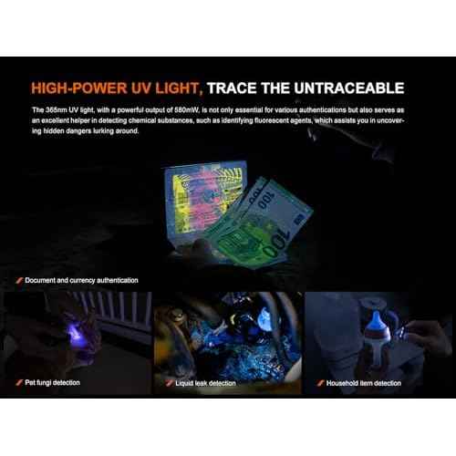 Fenix E06R 700 Lumen USB Rechargeable LED Keychain Flashlight/UV/Blacklight with EdisonBright Accessory case Bundle (Turquoise)
