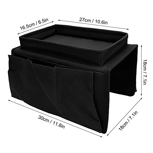 Sofa Armrest Organizer with Cup Holder Tray,4 Pockets Armchair Caddy Bedside Storage Pockets Bag 11.8x7.1x7.1inch TV Remote Control Organizer Armchair Couch Bag (Black) - color: Black