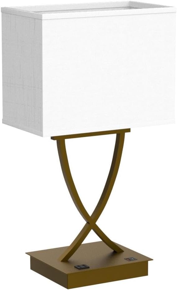 3-Way Dimmable Touch Control Medium Table Lamp with Type C/USB Charging Port and 1 AC Outlet White Shade 21.38" Bedside Nightstand Lamp for Bedroom Living Room Office and Hotel Bulb Included