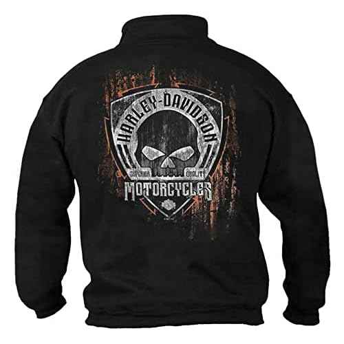Harley-Davidson Men's Corrosion Skull 1/4 Zip Cadet Pullover Sweatshirt - Black