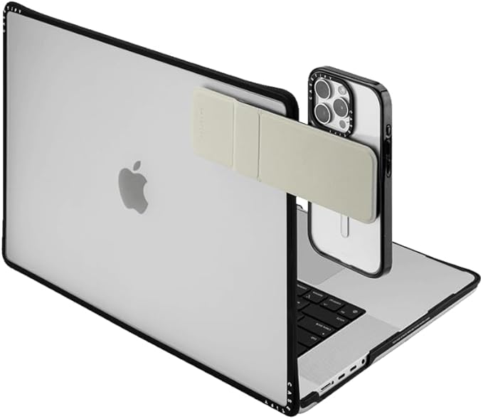 CASETiFY Snappy Laptop Phone Mount [Compatible with Magsafe] - Leather Heart - Black/Beige