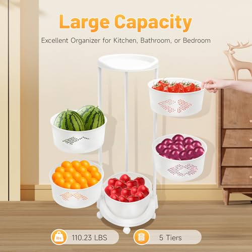 5 Tier Kitchen Storage Rack, Rotating Storage Shelf with Lockable Casters Multi-Layer Kitchen Shelf Vegetable Rotating Basket Organizer Stackable Round Storage Cart - size: 5 Tier