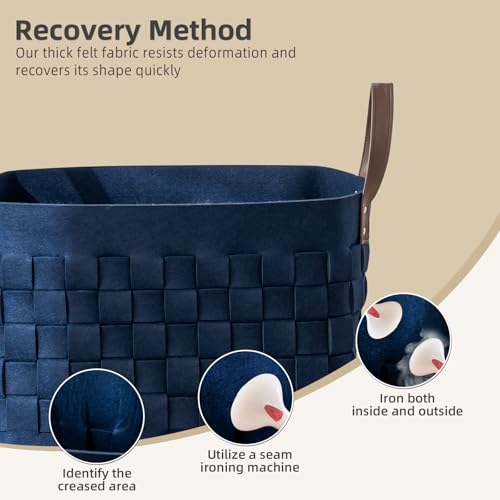 boldmonkey Blankets Basket 16.5 " x13 x13 , Extra Large Rectangular Laundry Hamper with Leather Handle, Soft Dog Toy Basket for Storage-Navy Blue - color: Navy Blue