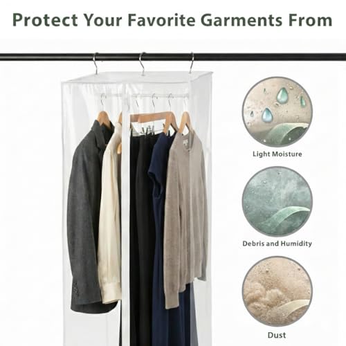 Clear Garment Bag, 60" Hanging Zippered Closet Organizer with Metal Frame – Protects Dresses, Suits & Jackets from Dust and Moisture - size: 60" Long