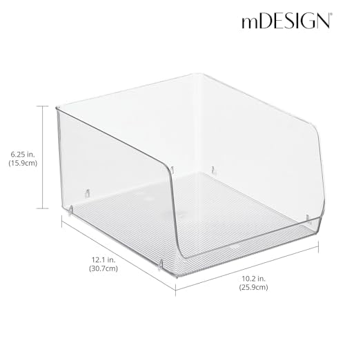 mDesign Wide Stackable Plastic Food Storage Organizer Bin Basket with Open Front for Household Kitchen Cabinets, Pantry, Offices, Closets, Bedrooms, Bathrooms - 10.2" Wide, 4 Pack - Clear - size: 12 x 10 x 6.25 (Pack of 4)