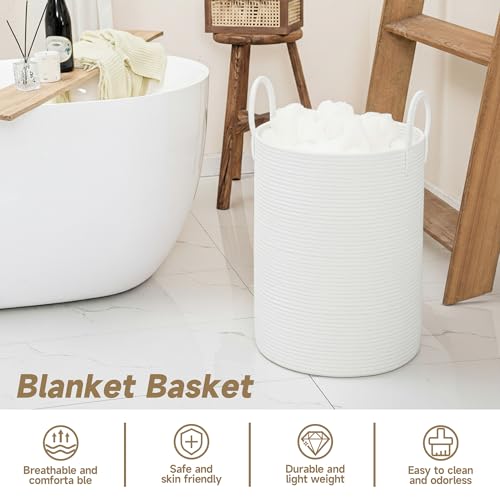 CLHMILY&Z Laundry Hamper Round Storage Rope Basket (White, 60L) - color: White, size: 60L