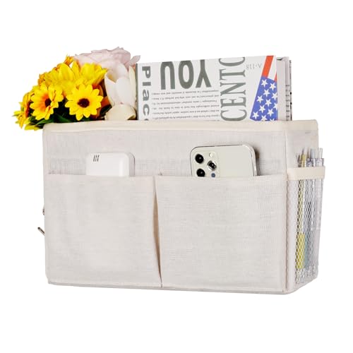 Bedside Caddy Hanging Storage with Water Bottle Holder for Bunk Bed Hospital Bed Dorm Rooms (White) - color: White