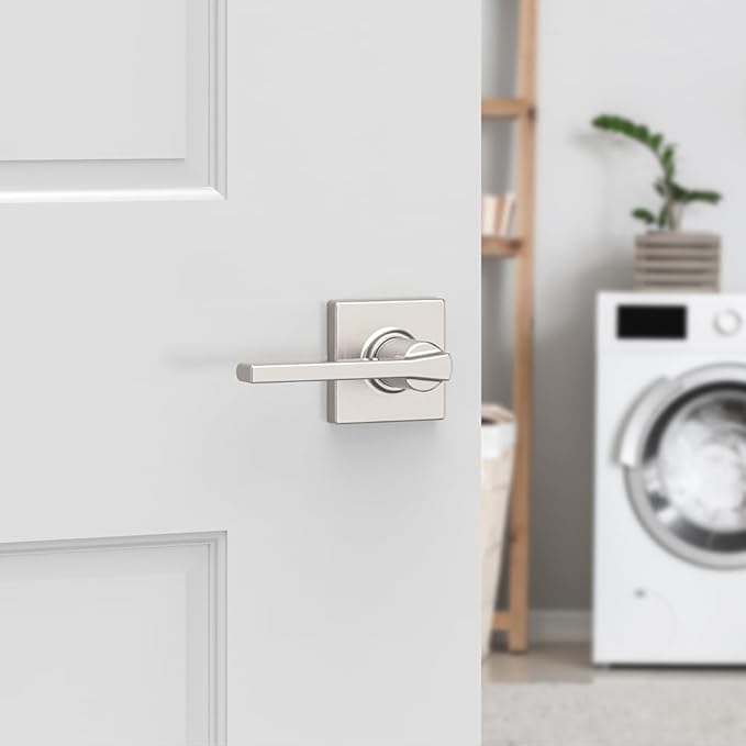 Kwikset Casey Hallway Passage and Bed/Bath Privacy Door Handle 6 Pack, 3 Passage Levers and 3 Privacy Levers, Satin Nickel Reversible Interior Handles with Microban Protection
