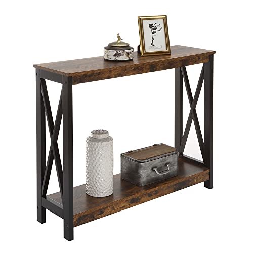 Convenience Concepts Oxford Console Table 39.5" - Sofa Table with Storage Shelf, Transitional Entryway Hall Table for Living Room and Bedroom, Display Foyer Table, Barnwood/Black - color: Barnwood/Black