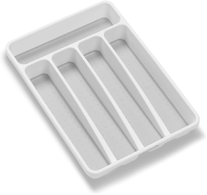 madesmart Classic 5 Compartment Compact Silverware Tray, White