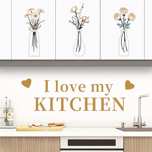 Kitchen Wall Stickers Decals Decor I Love My Kitchen Wall Decor Quotes Sign Daisy Rose Flower Vase Art Decorations for Home Dining Room Coffee Shop