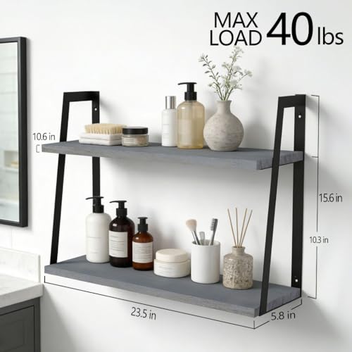SRIWATANA Floating Wall Shelves, 2-Tier Rustic Wood Shelves for Bedoom, Bathroom, Living Room, Kitchen (Weathered Gray) - color: 3. Weathered Grey