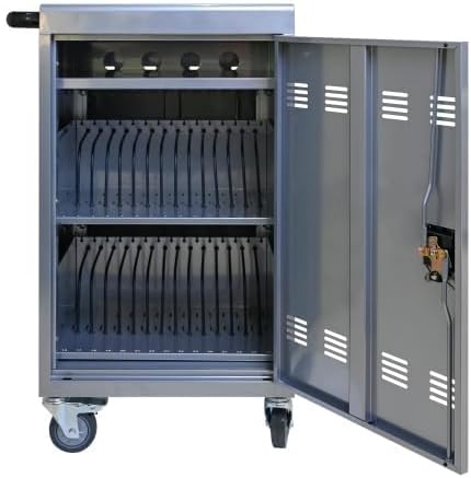 32-Bay Mobile Charging Cart with Keyed Lock, Steel Laptop & Tablet Charging Cabinet with Cable Management, Rolling Power Station for Classroom, Office, School, Library