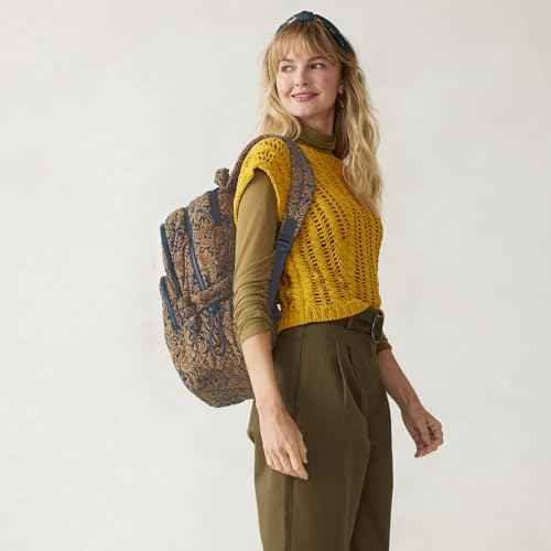 Vera Bradley Women's Featherweight Large Bancroft Backpack, Lotus Montage Roasted Pecan, One Size