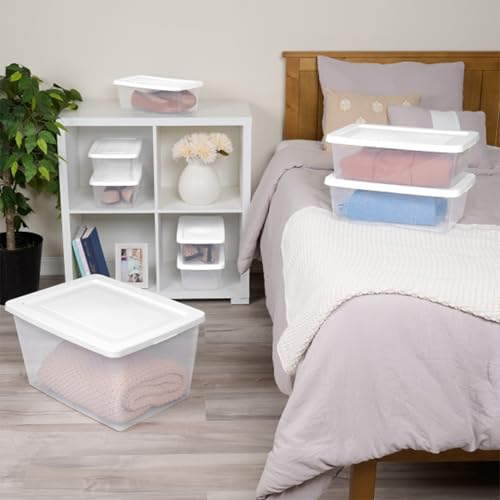 Sterilite 6 Pack Storage Boxes, Clear Plastic Stackable Containers, Lightweight Home Organizers with Snap Lids, 58 Quart, White - size: 58 Quart, style: 6 Pack