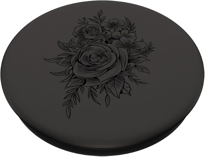 Black Gray Floral Flower PopSockets Adhesive PopGrip