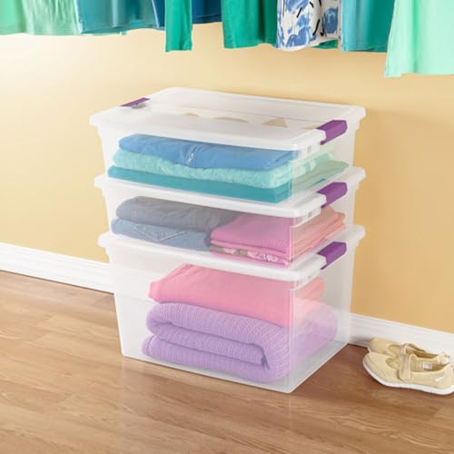 Sterilite 66 Qt ClearView Latch Storage Box, Stackable Bin with Latching Lid, Organize Clothes, Blankets, Items in Closet, Clear Base and Lid, 12-Pack - size: 12 Pack, style: 66 Quart