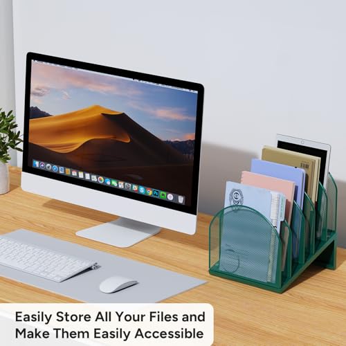 5-Section Desk File Organizer, Metal Mesh Folder Organizer for Documents, Mail & Office Papers (Green) - color: Green
