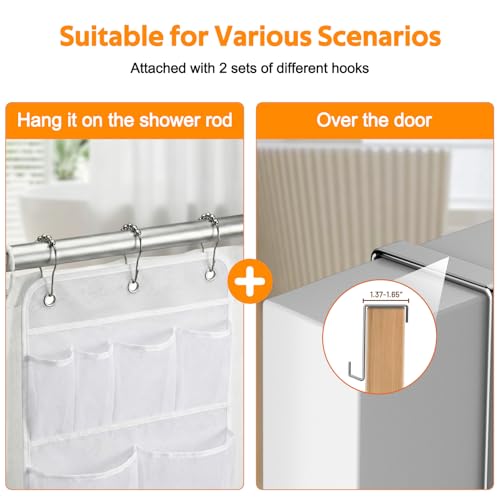 MISSLO Hanging Mesh Pockets Hold 340oz/1000ml Shampoo Shower Organizer with Over the Door Hooks
