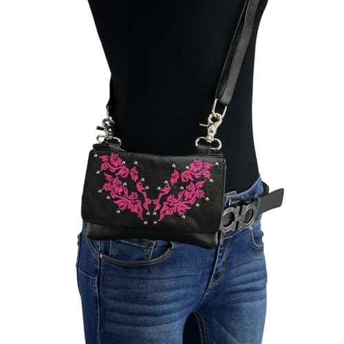 Milwaukee Leather MP8853 Women's 'Flower' Black and Pink Leather Multi Pocket Belt Bag - One Size