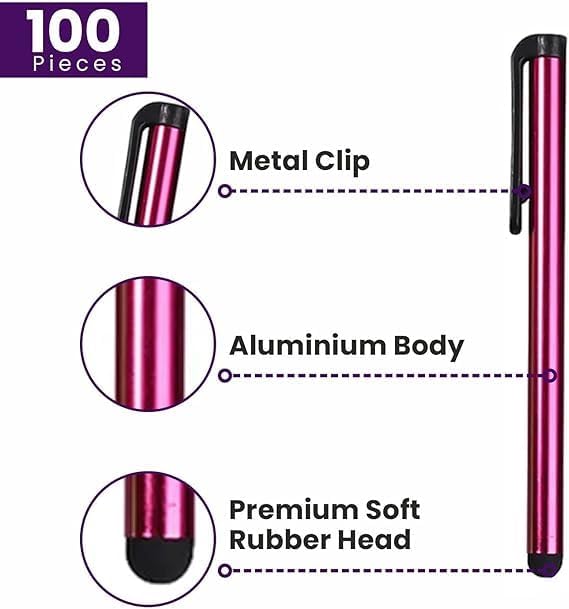 TCD 100 Pack Stylus Pen for iPad High Precision Universal Capacitive Bulk Digital Stylus Pen – Compatible w/iPhone Tablet Touchscreen Laptop – Rubber Tip Black Styluses for All Touch Screen Devices