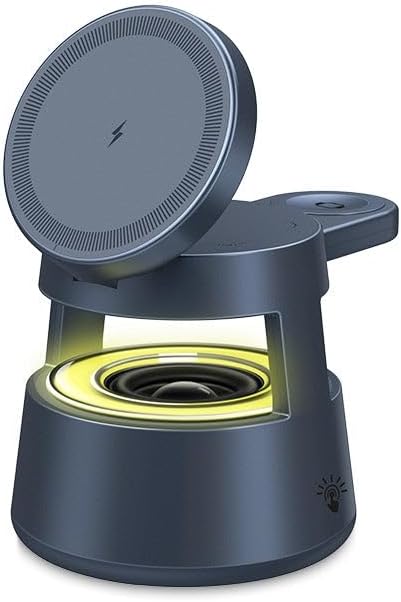 Magnetic 5-in-1 Wireless Charger Station with Built-in Speaker and Night Light