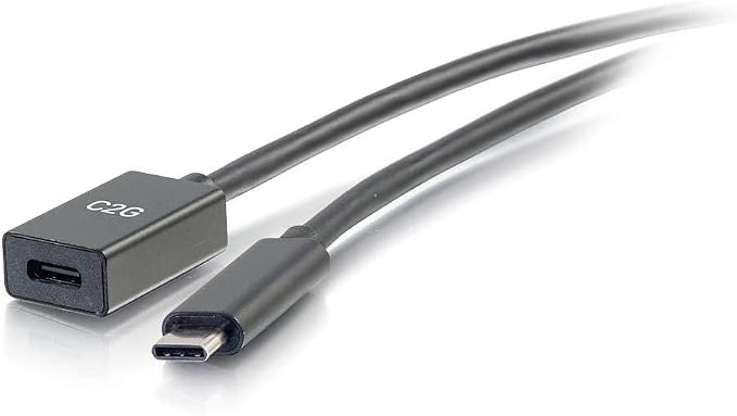 C2G USB Short Extension Cable USB Cable USB C Cable 10G Black 1 Foot (0.3 Meters) Cable to Go 28657