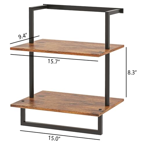 Wall Mounted Towel Rack for Bathroom, Bath Storage Holder 3-Tier Steel Wood Towel Shelf with Bar, Rustic Brown - color: Rustic Brown