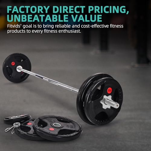 Fitvids Barbell Weight Set, Cast Iron 1" Standard Weight Plates Including 5FT Standard Barbell Bar & Star Locks, 95 Pounds Set (85 Lbs Plates + 10 Lbs Barbell Bar), Multiple Packages