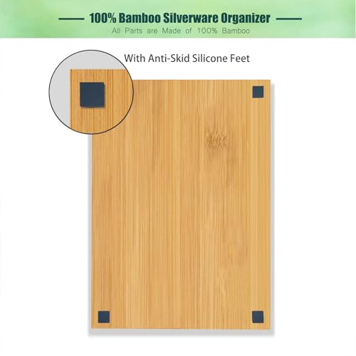guiogc Bamboo Kitchen Drawer Silverware Organizer, 9 Inch Silverware Utensils Tray Holder for Small Drawer, Cutlery Tray, Wood Caddy for Flatware Cutlery Knives 5-Slots - size: 9" Wx13"d (5-slots)