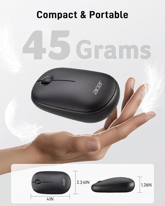 acer Computer Mouse Wireless, 2.4G Slim USB Wireless Mice with USB-A Receiver, 1600 DPI Optical, Laptop Mouse with Plug and Play for Right/Left Handed Users (for Chromebooks, Windows PC & Mac) Black