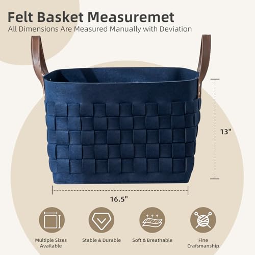 boldmonkey Blankets Basket 16.5 " x13 x13 , Extra Large Rectangular Laundry Hamper with Leather Handle, Soft Dog Toy Basket for Storage-Navy Blue - color: Navy Blue