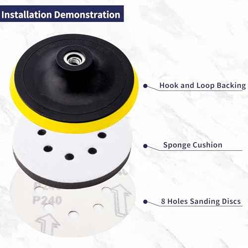 5 Pack 5 Inch Orbital Sander Pads, 8 Holes Sponge Sanding Pads Foam Sanding pad for Orbital Sander