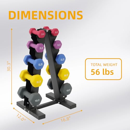Fitvids Neoprene Coated Dumbbell Set with Rack, Free Hand Weight Set For Home Gym Workout, Anti-Slip, Anti-roll, Multiple Weight Options, 20LBS, 32LBS, 50LBS and 56LBS Sets