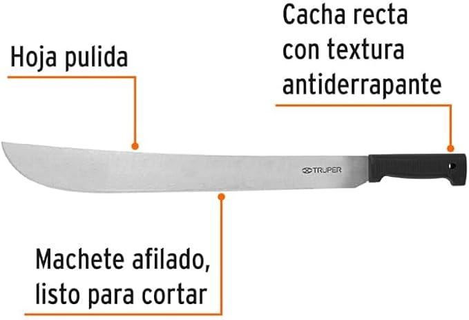 TRUPER T-460-22B Black Handle Machetes, Rivetless 22" (56cm)
