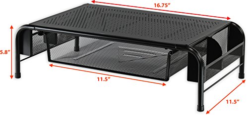 Simple Houseware Metal Desk Monitor Stand Riser with Organizer Drawer, Black, 2 Packs