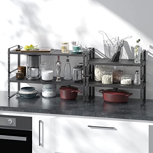 Expandable Cabinet Shelf Organizer Adjustable Metal Spice Rack Stackable Freestanding Counter Storage Shelves for Kitchen Cabinet Under Sink Office Desk (Black - 1Pack - L16.5-27'' * W8'' * H9.6'') - color: Black - 1pack - L16.5-27'' * W8'' * H9.6''