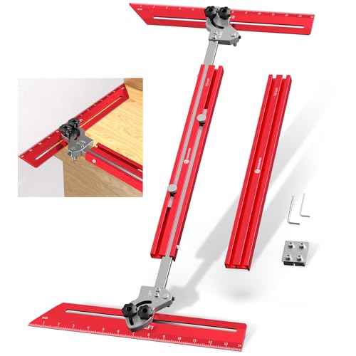 Portable Stair Tread Template Tool, Simple Assembly Stair Measuring Tool, Adjustable Bar Length from 23" to 64.2", Precision Stair Tread Jig with Dual Knobs and Stop Pins, 14" Pivoting Scale