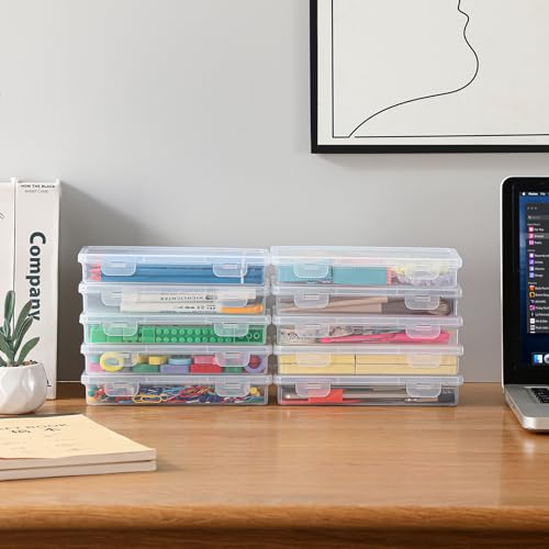 10 Pack Clear Plastic Pencil Case Pouch Box - Stackable Storage Organizer with Snap Lid for Pens, Markers, Beads, Jewelry, Stickers, Art Supplies, School Office Hobby Use, Rectangular Flat - size: Clear Rectangular Flat - 10 Pack