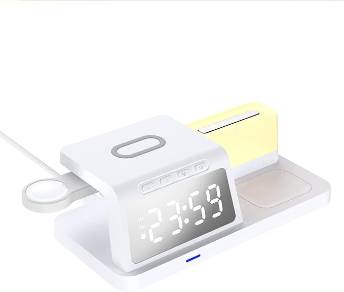IHAO 3in1 Multifunctional Foldable Wireless Charging Station with LED Ambient Night Light Fast QC3.0 Charger for Phone iWatch Headphone Space-Saving Auto-Shutoff &amp Overcharge Protection-Black