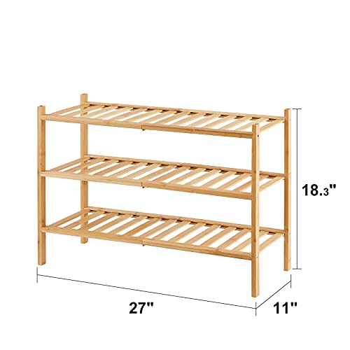 viewcare 3-Tier Free Standing Shoe Racks, Bamboo Wood Shoe Rack for Entryway & Closet, Beautiful | Natural | Functional | Sturdy Shoe Rack - color: Natural Bamboo, size: 3-Tier