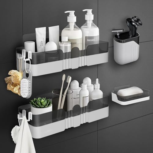 Shower Caddy No Drilling Shower Organizers with Soap Dish Toothbrush Holder and Hooks Plastic Detachable Large Bathroom Countertop Organizer - size: Shower Caddy + Toothbrush Holder + Soap Dish