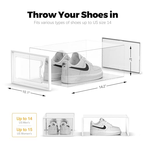SEE SPRING XXX-Large Fit Size 14 Shoe Storage Box, Clear Plastic Stackable Shoe Organizer for Closet, Shoe Rack Sneaker Container Bin Holder for Entryway, Closet, Under Bed